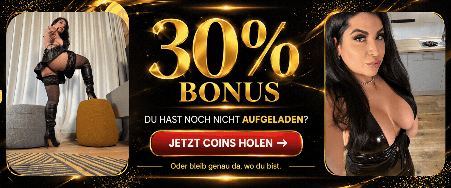 Schwarz-goldenes Bonus-Banner von Lady Ayse mit 30% Bonus, rotem Button ?Jetzt Coins holen? und Platzhaltern für zwei Bilder.